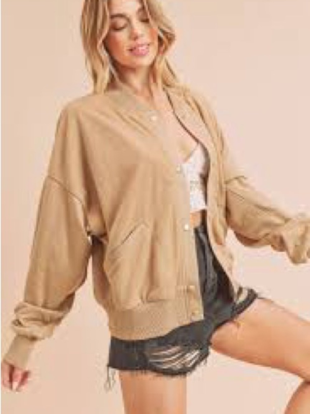 Relaxed Cotton-Blend Bomber Jacket in Camel
